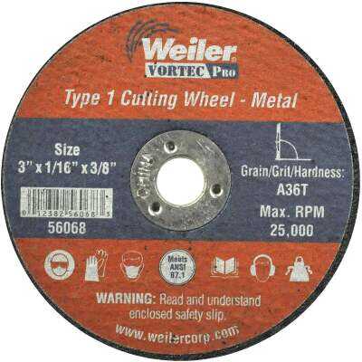 Weiler Vortec Type 1 3 In. x 1/16 In. x 3/8 In. Metal/Plastic Cut-Off Wheel